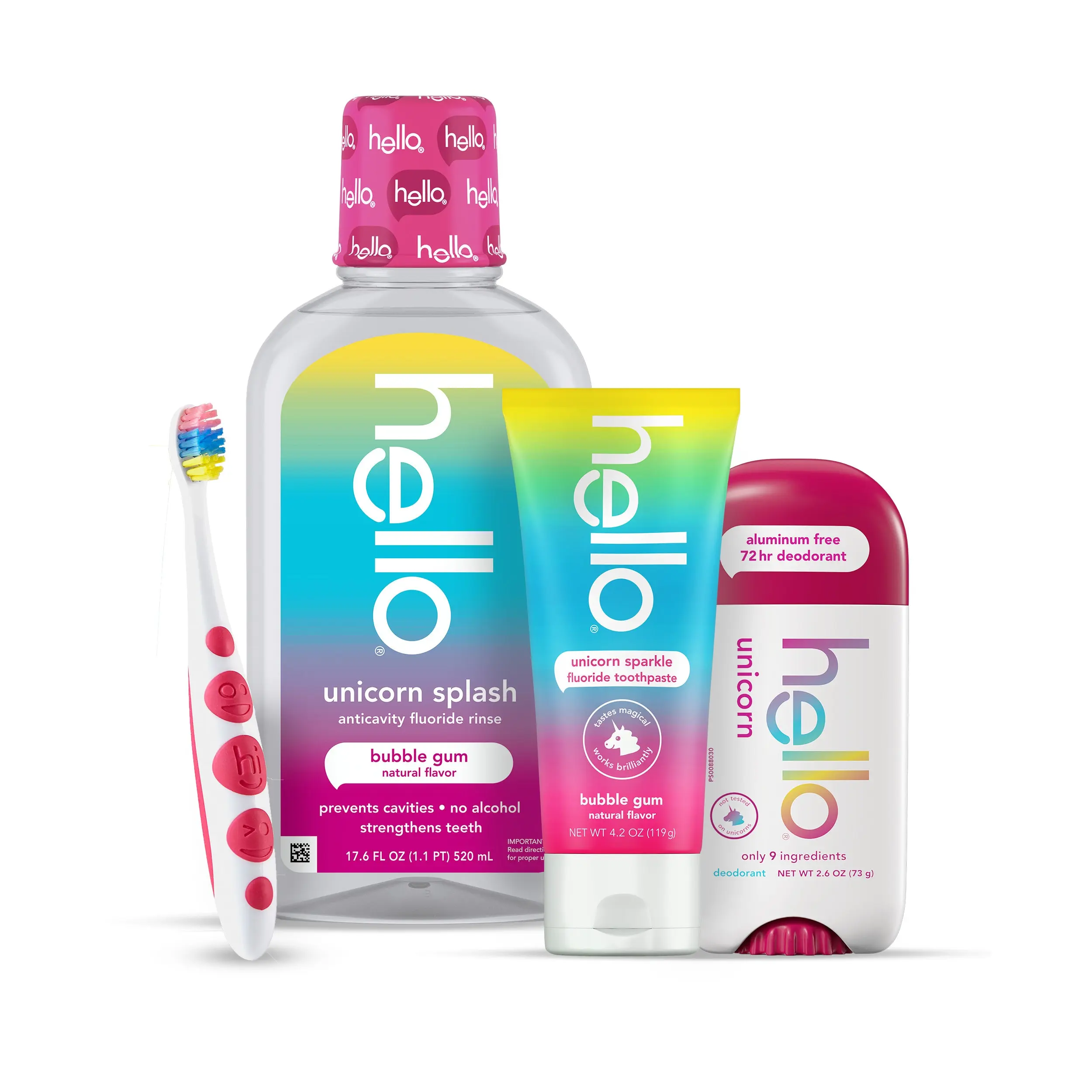 Hello Unicorn Magic + Sparkle Bundle - Includes Toothpaste, Deodorant, Mouthwash, & Toothbrush