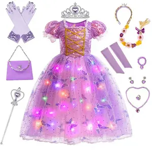 Girl's Light-Up Princess Dress with Gloves, Lining - Perfect Themed Parties and Holiday Gifts, LEADTEX Costume Decoration