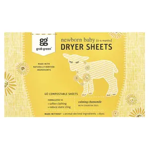 Grab Green Newborn Baby Dryer Sheets, 0-4 Months, 40 Compostable Sheets