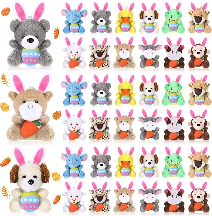 36 Pcs Easter Mini Stuffed Animal Easter Basket Stuffer Easter Party Favors Tiny Plushies Doll for Classroom Exchange Gift Party Festival Decor