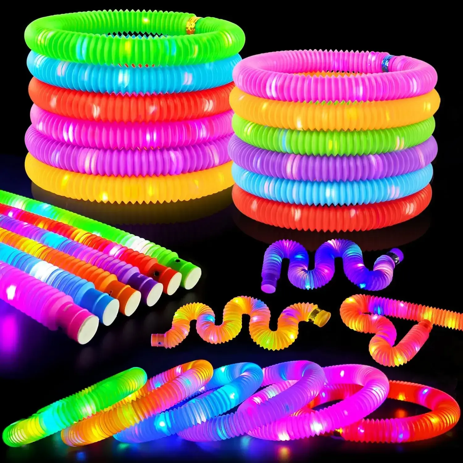 6/12/24-Piece Magical Light-Up LED Pop Tubes, Glow-in-the-Dark Sensory Toys for Kids, Festival Party Supplies, Candy Tube Party Gifts, 12-Piece Birthday Halloween Goodie Bag Fillers
