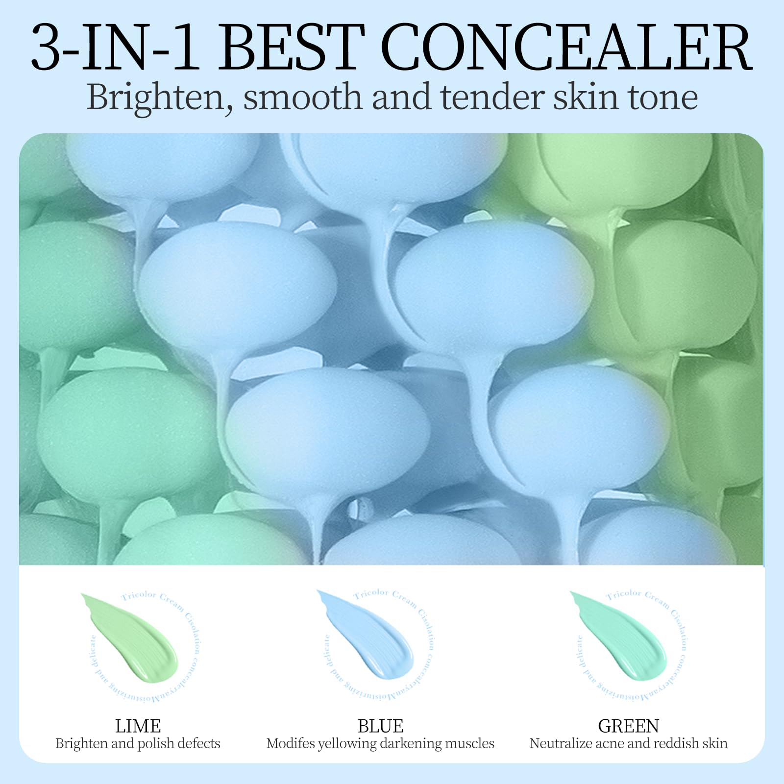 3-In-1 Color Correcting Primer SPF 50, Brightening Oil Control Moisturizer, Long-Lasting Makeup Base for Flawless Skin Tone Facial Sunscreen