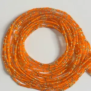 Orange Frosted Waist Beads| Gold Accent Belly Chain| Adjustable| Tie-On (45 inches)