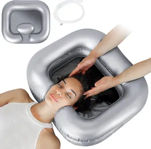 Inflatable Hair Wash Basin Portable Shampoo Sink with Neck Support and Drain Hose Collapsible Bedside Hair Washing Solution for Home Care