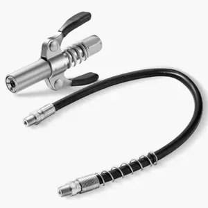 1PCS Grease Gun Coupler, 10000 PSI High Pressure Quick Release Grease with one 12" Spring Flex Hose, Compatible with All 1/8" NPT Grease Gun Fittings