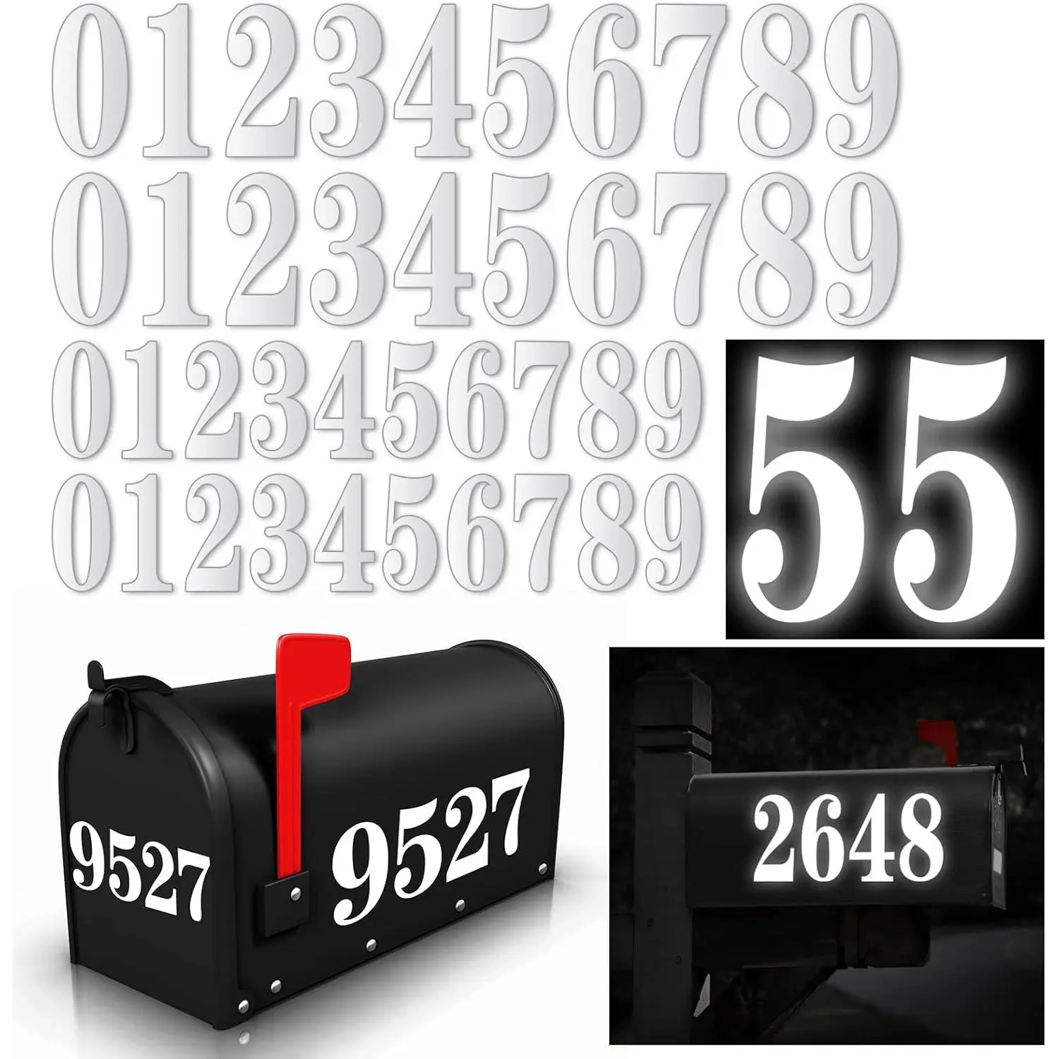 60-Count White Self-Adhesive Mailbox Address Labels - Vinyl Outdoor Use Stickers with Self Adhesive Numbers (3 inch, 4 sets; 4 inch, 2 sets; 0-9 Digits) for Addressing, Resists Sunlight Exposure, DIY Scrapbooking & Stamping