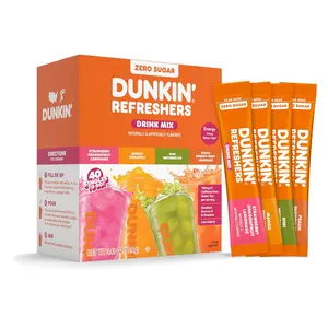Dunkin' Refreshers Singles To Go! Powdered Drink Mix Packets 40 Ct Variety Pack 40 Single Serve Packets per Box Energy from Green Tea Aspartame-Free No Synthetic Colors Naturally and Artificially Flavored Just Add Water