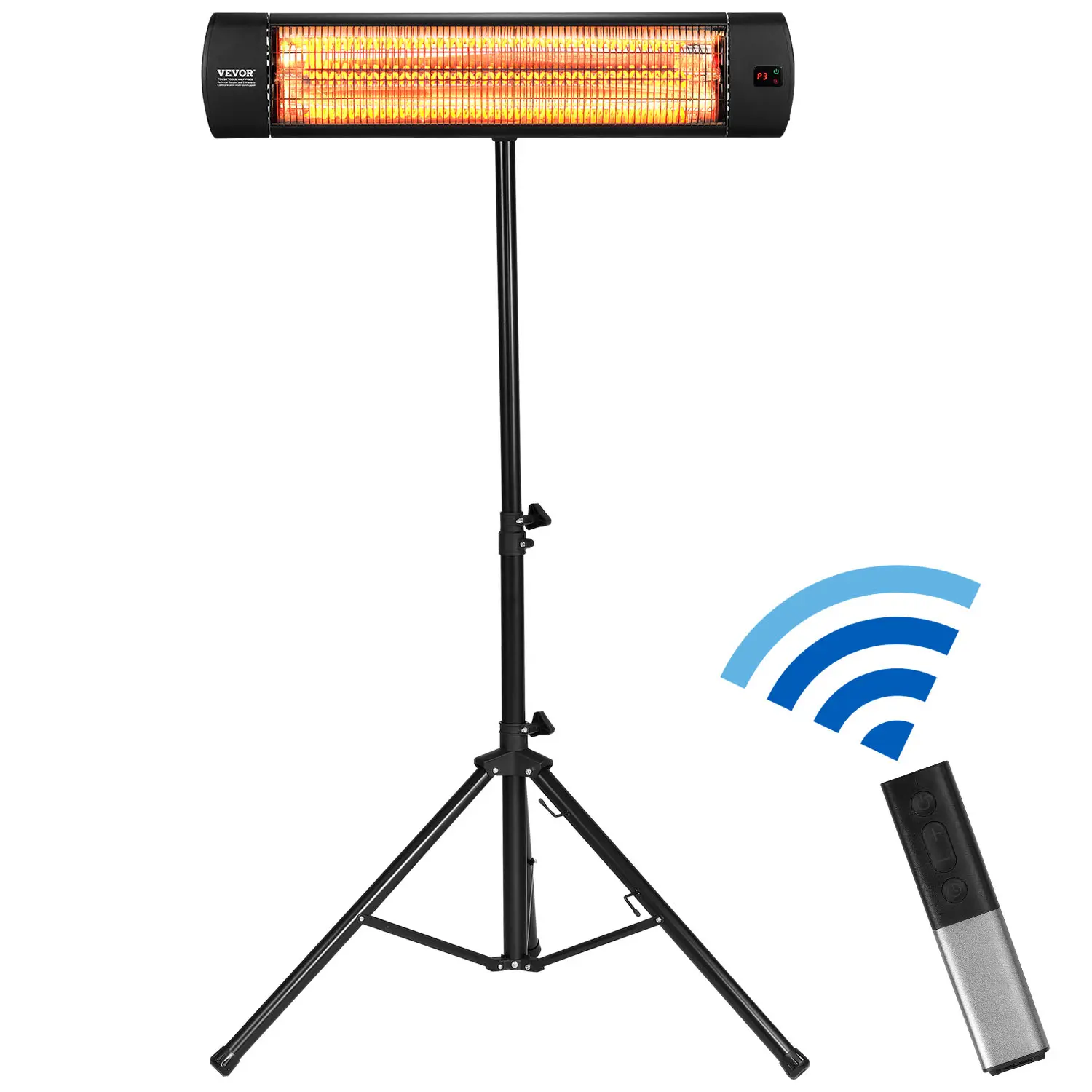 【Summerfinds】VEVOR 1500W Carbon Fiber Infrared Heater with Carbon Fiber Infrared Heating Tube, Adjustable Temp, Remote Control, LED Display, 3 Speeds, Timer, Aluminum Alloy Build, Waterproof for Home, Garage, Studio, Indoor, 1500W Power, Infrared Tube, In