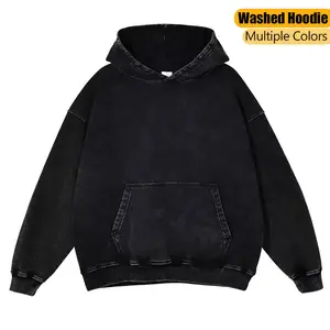 Casual Oversized Hoodies Pullover Unisex Women Fall Acid Wash Plain Preppy Hoodie Streetwear Vintage Hooded Sweatshirt