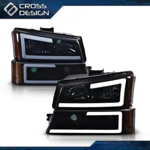 CROSSDESIGN LED DRL Headlights Bumper Lamps Smoked Fit For 03-07 Silverado Avalanche