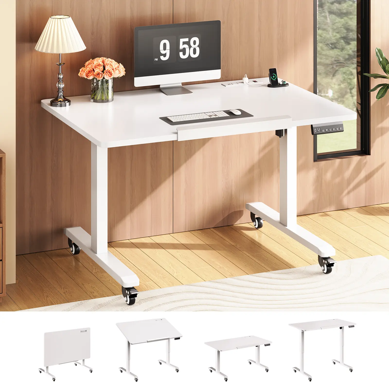 SEDETA 31.5 Inches Foldable Electric Standing Desk, 180° Tiltable Mobile Rising Computer Desk Height Adjustable with Wheels for Drawing/Writing/Gaming/Study/Home Office/Small Space