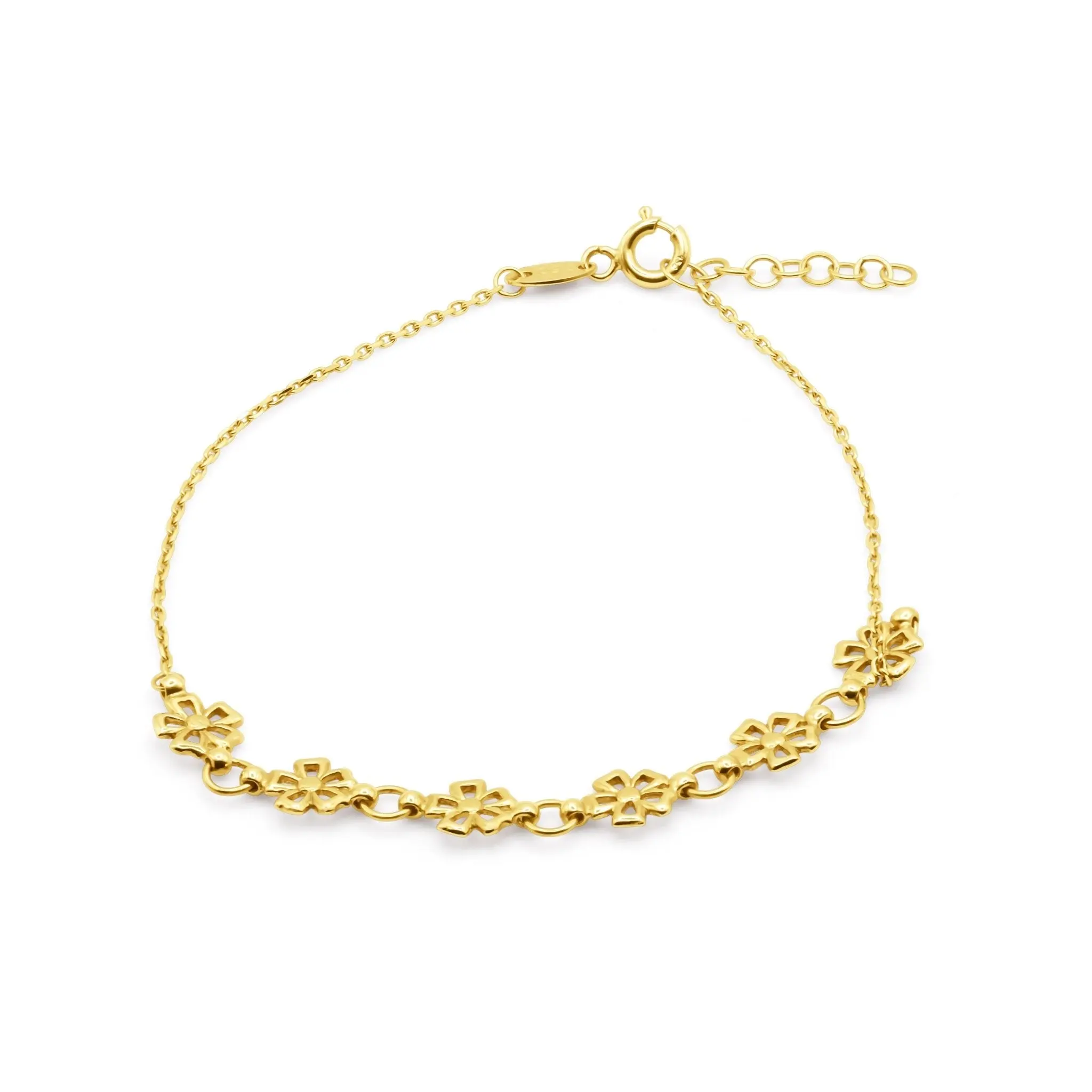 18K Solid Gold Floral Link Bracelet