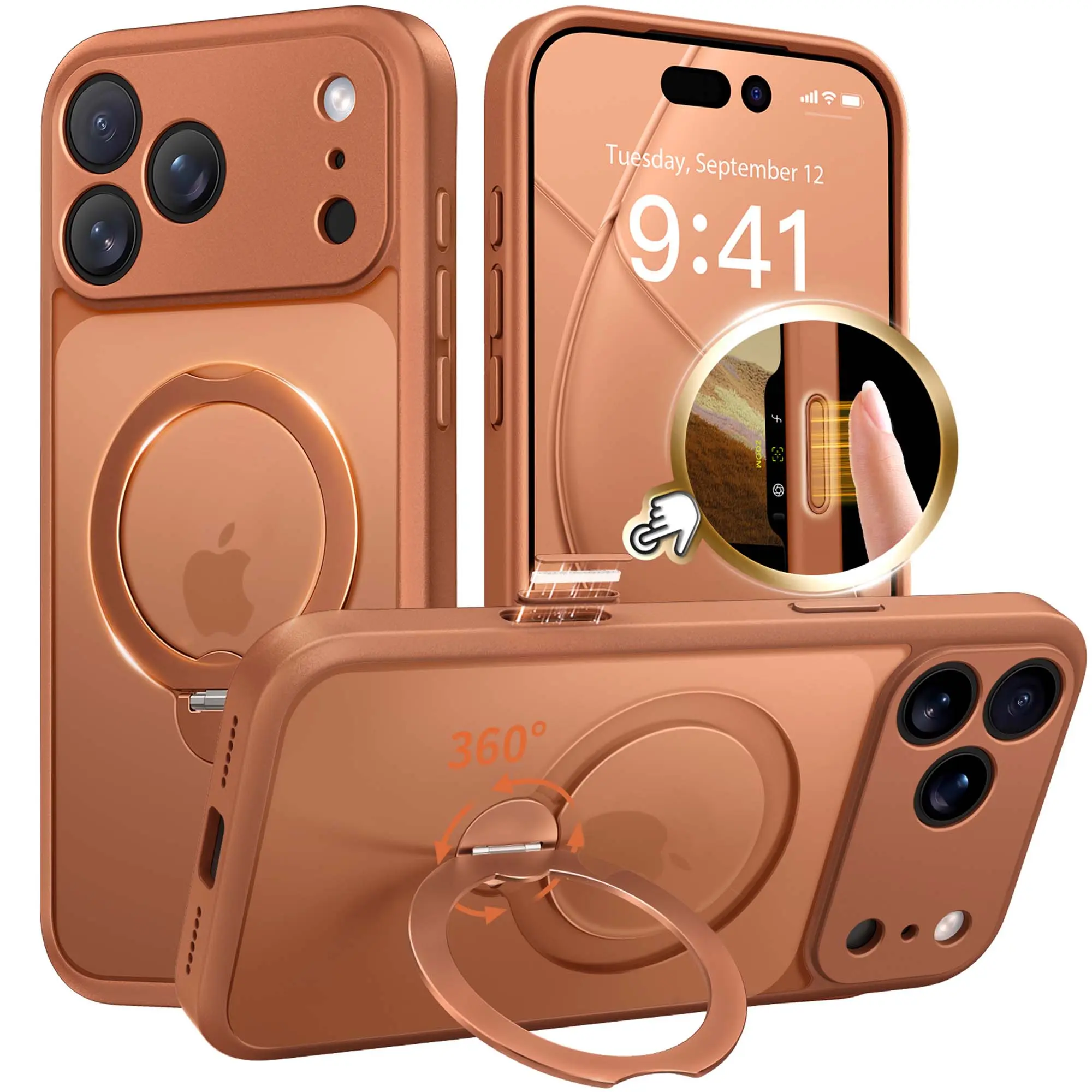 360° Spin Invisible Stand Smartphone Casing - Magnetic Wireless MagSafe, Military-Grade Shockproof, All-Around Protection for iPhone 17 Pro Max, 16, 15, 14, 13 Pro Handheld Cellphone Devices HL, Accessories