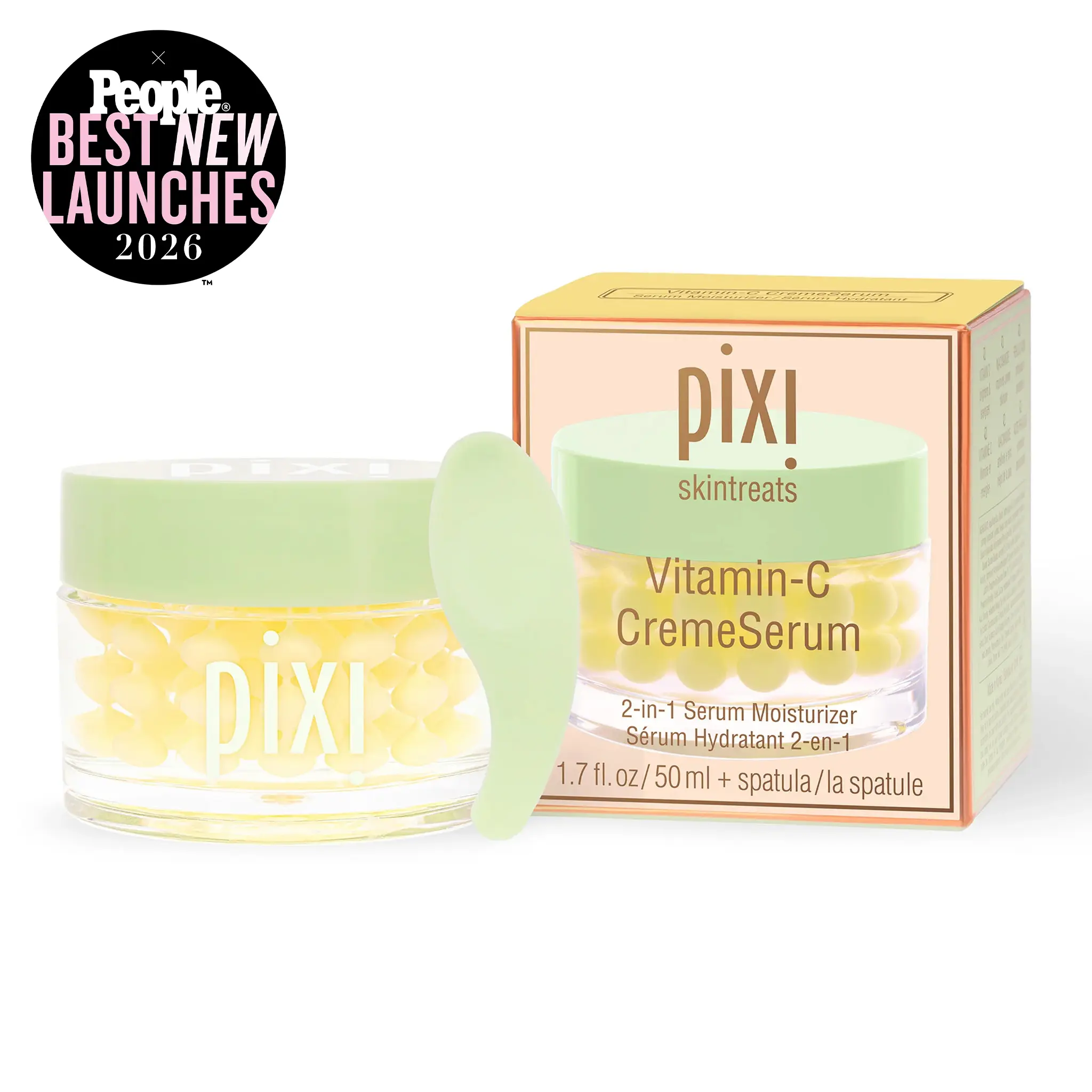 Pixi 50ml Vitamin-C Cream Serum - 2-in-1 Selfcare Glowup Skincare Serum + Moisturizer for Glowing Skin, Hydration, Even-Looking Tone | 57 Daily Beads
