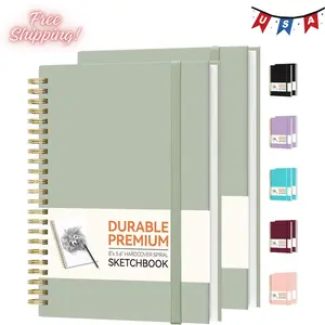 2 Pack Blank Spiral Notebook, 8"x 5.6"Hardcover Sketch Book, 100GSM Thick Paper, Green