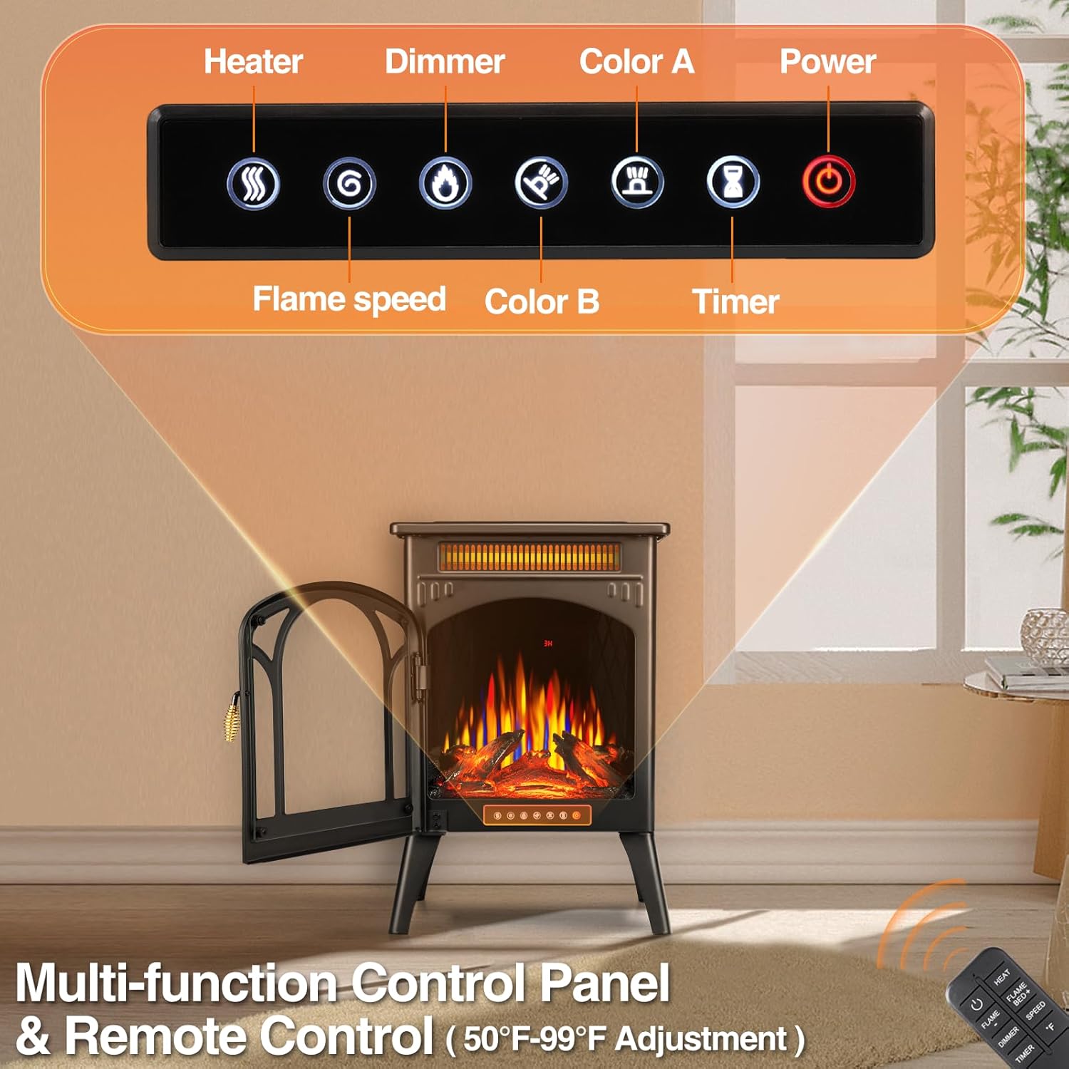 [Live Only] R.W.FLAME Electric Fireplace Stove Heater, 3D Infrared Fireplace, 5100BTU MAX 1500W,All-Metal Design,Adjustable Brightness,Portable,Overheating Protection,Remote,Timer,ETL Certified,Black