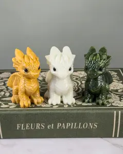 Crystal Baby Dragon Carving | Yellow Jasper White Jade Serpentine | Cute Crystal Dragon