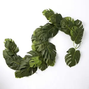 Split Philodendron Monstera Leaf Green Tropical Table Runner Mantle Garland