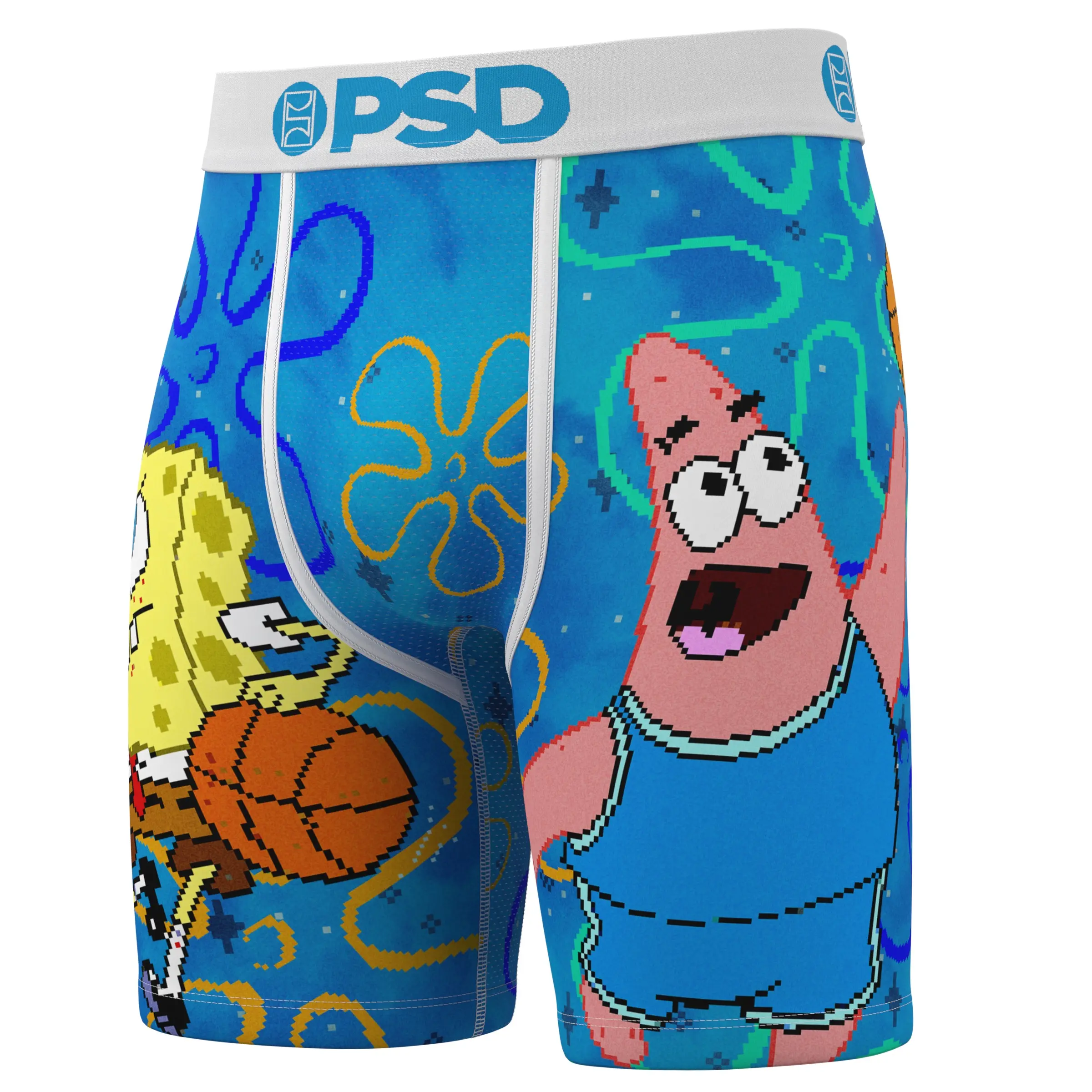 PSD Mens Spongebob Squarepants Boxer Briefs - Standard Length 7 Inch Inseam, Soft and Breathable Poly Blend Fabric Stretch Activewear Sports