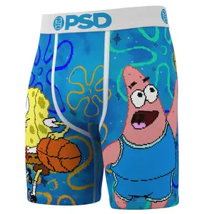 PSD Mens Spongebob Squarepants Boxer Briefs - Standard Length 7 Inch Inseam, Soft and Breathable Poly Blend Fabric Stretch Activewear Sports
