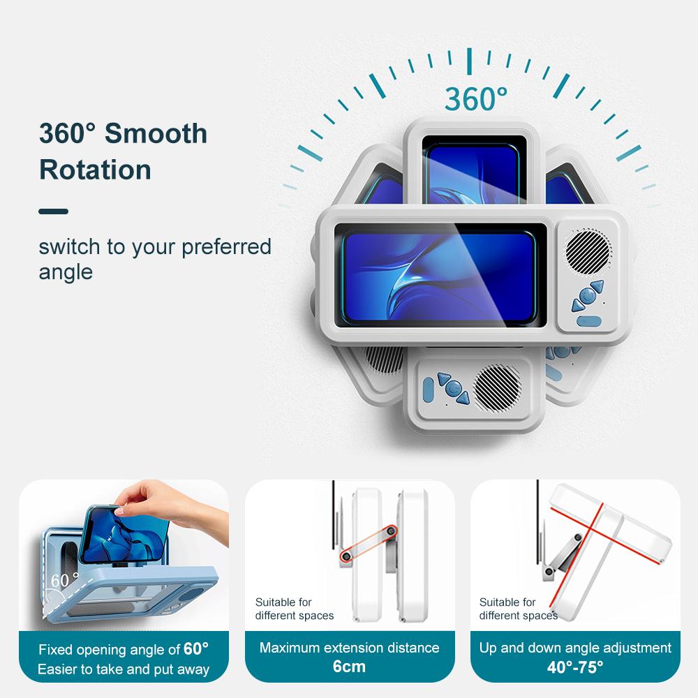 Waterproof Box Speaker Bathroom360°Rotating Touchscreen Bluetooth Speaker forMoviesMusic PhoneHolder Audio Shower TV HolderforSwimming Pool KitchenBathroom Sink -Device