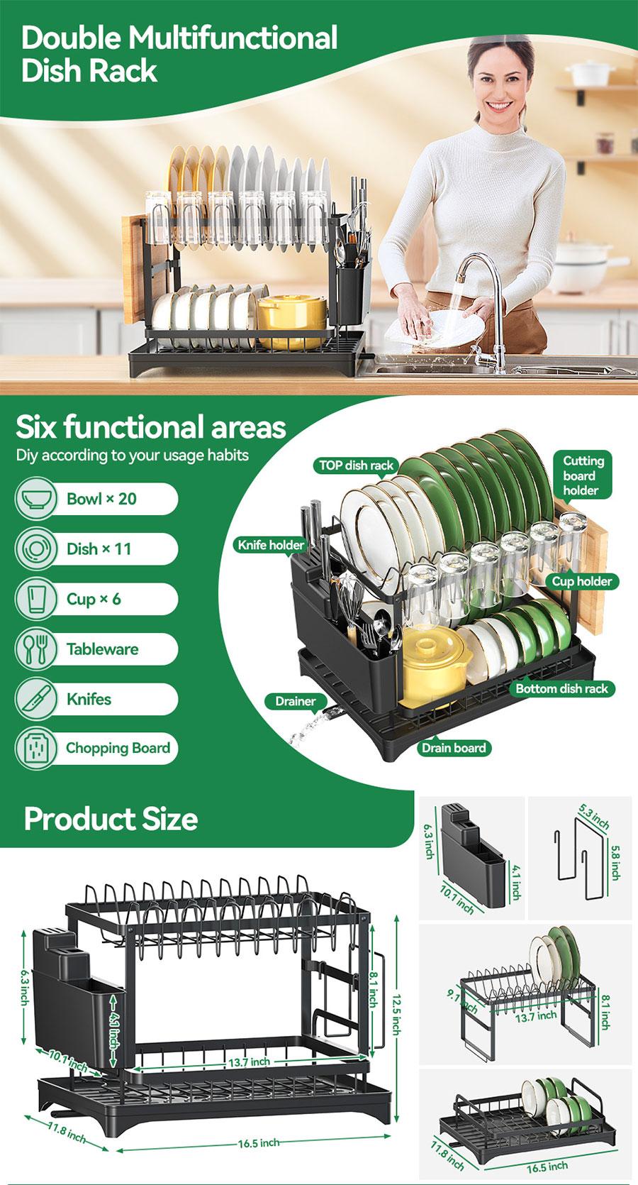 2-layer Dish Drying Rack, Kitchen Dish Drying DrainRack,Multifunctional Kitchen Storage Rack, KitchenAccessories, Home Organizer