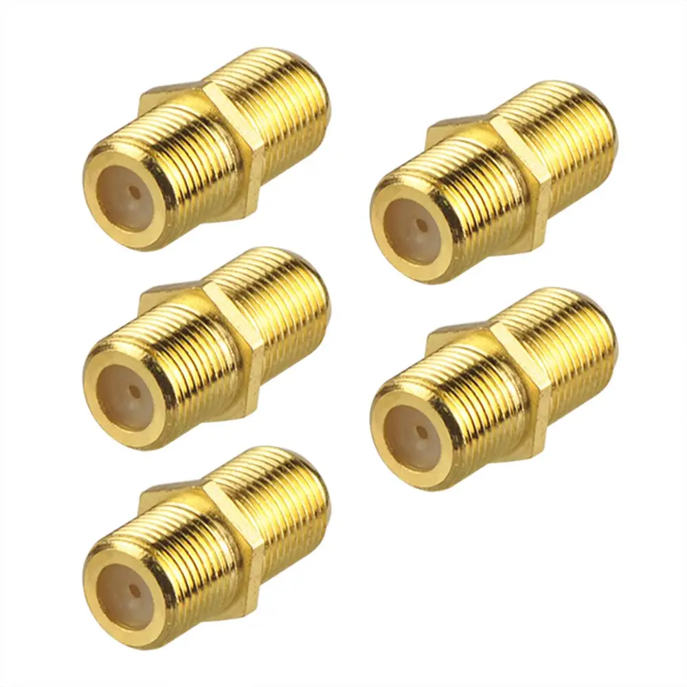 5-Pack RG6 F-Type Gold-Plated F-81 Screw-On Coaxial Cable Connectors - Spare/Replaceable Adapters, Anti-Oxidation, Compact, UHD Support, Durable Long-Lasting, Female-to-Female HD TV Antenna Adapters & Cables Extender for Bedroom, Basement