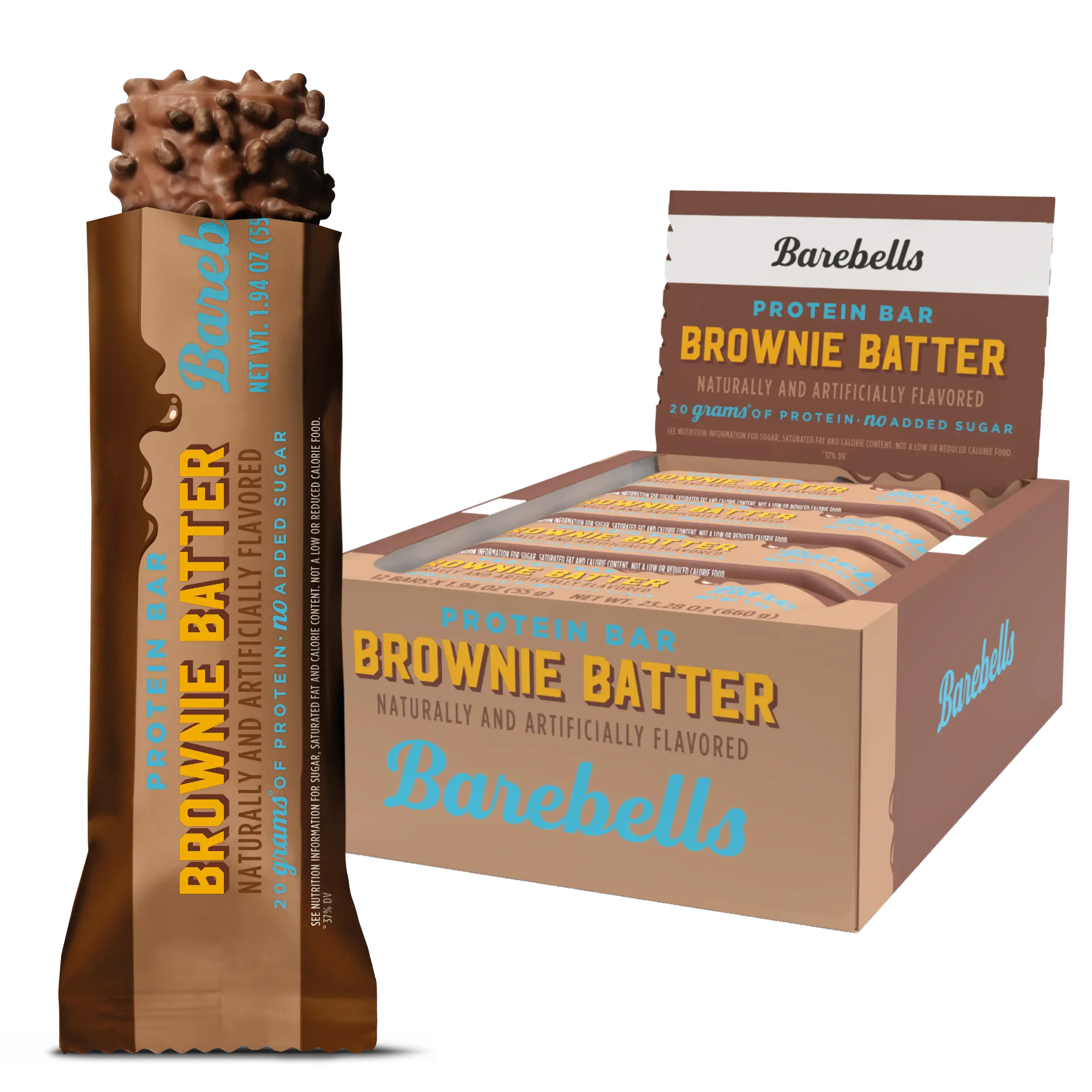Barebells Brownie Batter - 12 Count Bar with 20g of High Protein - Rich indulgent chocolate Protein Bar with 1g of Total Sugars - Perfect on The Go Protein Snack & Breakfast Bar