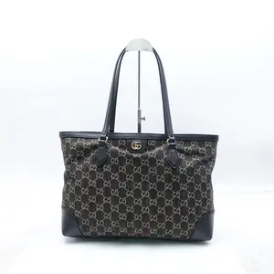 Pre-owned GUCCI Denim Tote Bags Ophidia GG Black Tote T10355343