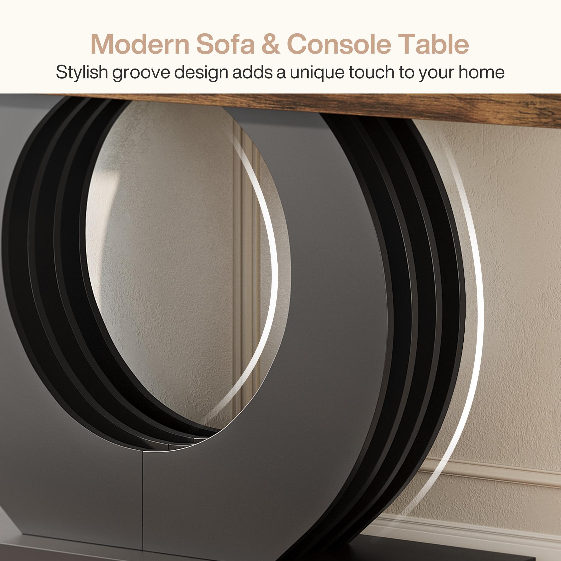 LITTLE TREE Wood Console Sofa Table, 63-Inch Rustic Industrial Farmhouse Entryway Table, Narrow Long Couch Console Behind Sofa with Black Circle Base for Living Room Hallway