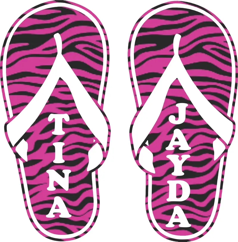 Custom Name Zebra Print Flip Flops Car Truck Window Laptop Vinyl Decal Sticker
