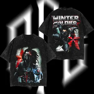 Superstyle Captain Winter "Bucky Barnes" America Soldier Superhero MCU Comics Edition Double Printed Oversize Lightweight Acid Washed Tee Hoodie Sweater TV Series Graphic Design Top Cotton Streetwear Comic Superheroes T-Shirt Clothes Menswear Womenswear