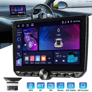 Rotatable MP5 Car Stereo, Wireless CarPlay & Android Auto, Android 15, 4GB RAM 64GB ROM, Bluetooth 5.0, FM/RDS, 6 RCA Output, Touchscreen with Knob Control