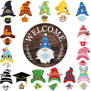 Valentine's Day Gifts for Mom, Aunt, and Sister Interchangeable Wooden Gnome Decor Holiday Seasonal Gnome Decorations with Magnet Pieces and Detachable Hats Changeable Welcome Sign for Home(Attractive Style)