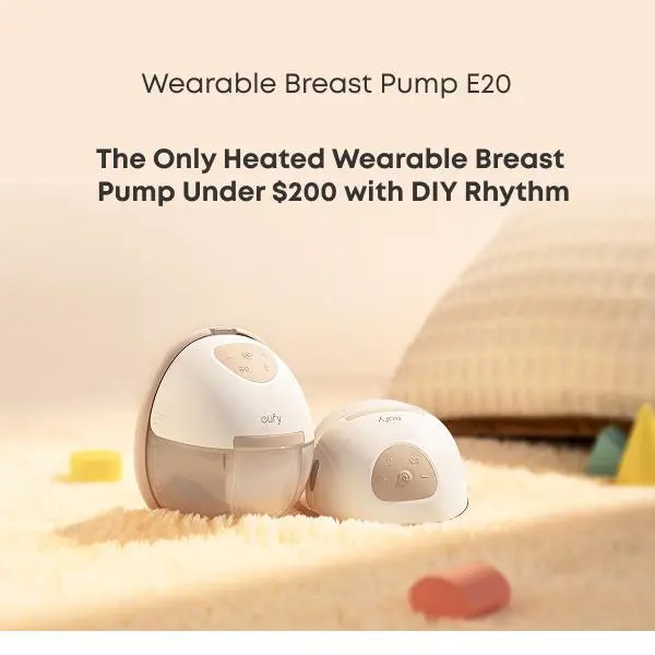 E20 eufy Heated Wearable Breast Pump, 3 Heat Levels, Hands Free Breast Pump with Innovative HeatFlow, Optimized Rhythm via App, Hospital-Grade Suction, Leakproof, Ultra-Slim and Quiet for in-Bra Use