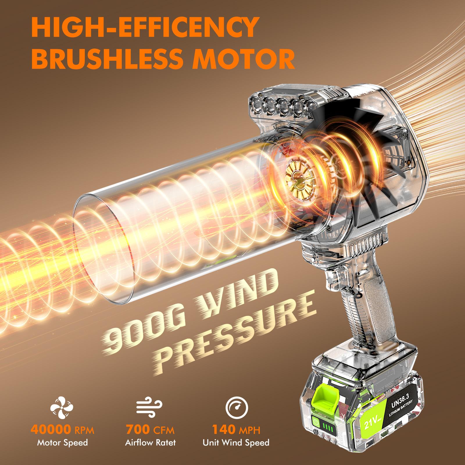 OGERY Updated Leaf Blower Cordless with Lights, 21V Powerful Electric Leaf Blowers with 2 x 3.0Ah Batteries & Charger, 700CFM 140MPH 900G Wind Pressure Lightweight Handheld Blower for Lawn Care Yard Garden