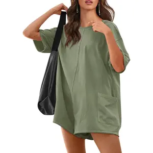 LAICIGO Summer Cute Rompers for Women 2025 Athletic Oversized Romper Short Sleeve Casual Jumpsuit with Pockets