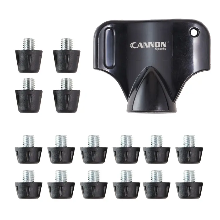 Cannon Sports 16 Nylon Cleat Spikes with Wrench – 2 Sizes (12 x 8mm + 4 x 11mm) Replacement Studs for Soccer, Rugby, Lacrosse, Football – Fits M6 Thread Cleats – Firm Ground & Turf