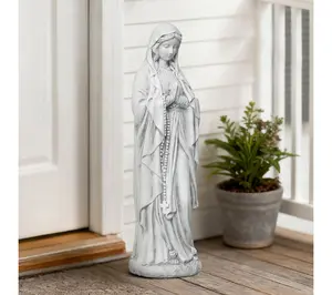 LuxenHome 2.4Ft White MgO Praying Mary Statue w/ Rosary Beads