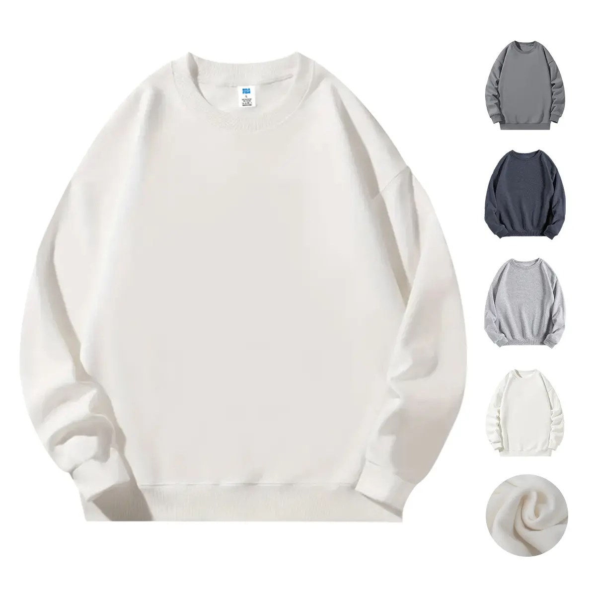 Women's Solid Baggy Crewneck Sweatshirt, Soft Polyester Blend Fabric Pullover with Optional Fleece Lining, Everyday, Oversized, Long Sleeve, Light Grey(No Fleece)