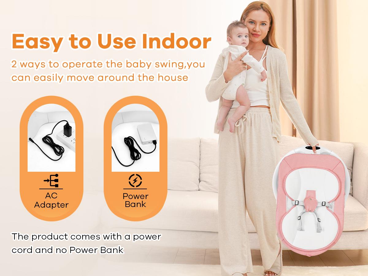 Baby Electric Bouncer, Baby Rocker, Electric swing, 5 Speed & 10 Lullabies, Baby Bassinet, Adapter & Battery Powered, For Indoor Use, Remote Control,DealsForYouDays