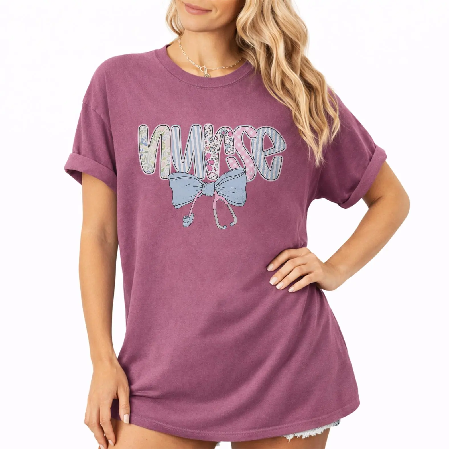 Comfort Colors Nurse Shirt, Coquette Bow Stethoscope Floral Graphic Tee, Preppy Cute RN Aesthetic T-Shirt, Gift for Nurses
