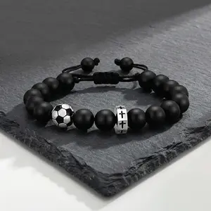 【SGGUI】Soccer Basketball Football Baseball Gifts for Boys, Cross Beaded Bracelet Gifts for Teens Boys Men, Birthday Graduation Gifts for Son Grandson Players Team Fan Friends,Easter Basket Stuffers for Teens Boys