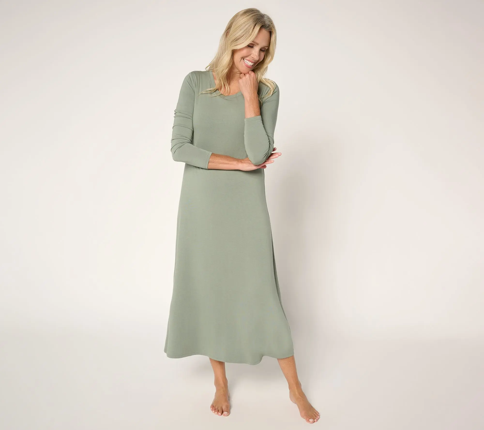 QVC Women's Modern Soul-Soothing Knit Jersey Midi Casual Lounge Dress with Built-In Support System