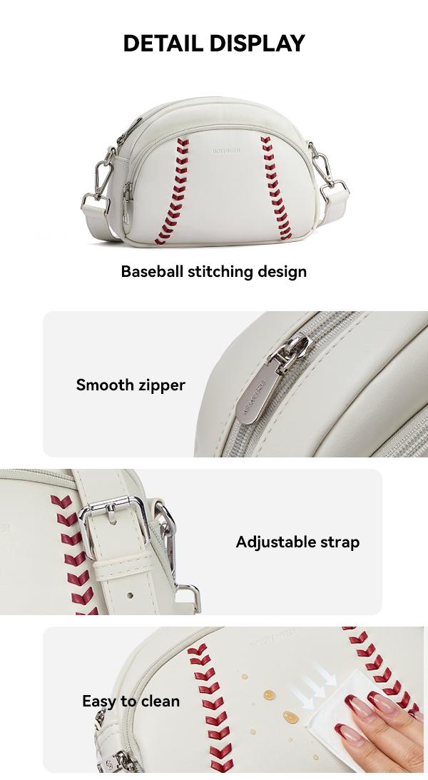 BOSTANTEN Baseball Crossbody Purse for Women,Small Shoulder Bag Vegan Leather Sports Moms with Adjustable Strap,clear bag stadium approved for baseball game fan Casual Daily