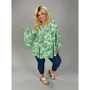 25 PQ {What Can I Say} Green Paisley Bell Sleeve Top EXTENDED PLUS SIZE 3X 4X 5X