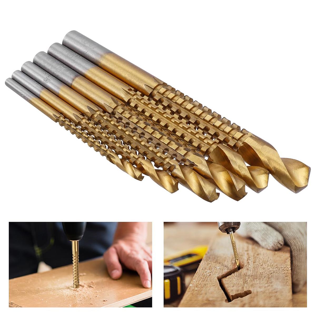 Fathersdaygift 6 or 8 Pack Titanium Coated HSS Twist Drill Bits, 3-8mm Serrated Side Cutting Drill Bit Woodworking Tools for Plastic Metal Wood Hole Fathers Day Gifts Fathersdaygift 6 or 8 Pack Titanium Coated HSS Twist Drill Bits, 3-8mm Serrated Side Cutting Drill Bit Woodworking Tools for Plastic Metal Wood Hole Fathers Day Gifts