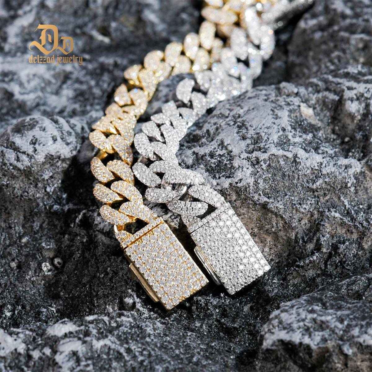 Delzzad (MSG.01) 14K Gold-Plated Hip Hop Bling Cuban Bracelet Necklace Chain VVS Synthetic Moissanite S925 Unisex Sparkle Cuban Chain Perfect for Any Occasion & Everyday Wear Birthday Anniversary Christmas Gifts