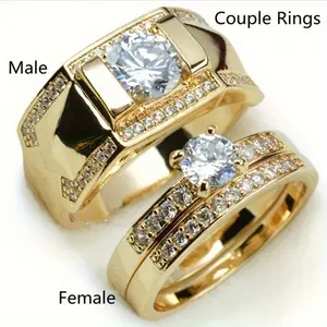 Classic Elegant Couple Ring Elegant 14K Gold Plated Copper - Men's and Women's Engagement and Wedding Rings
