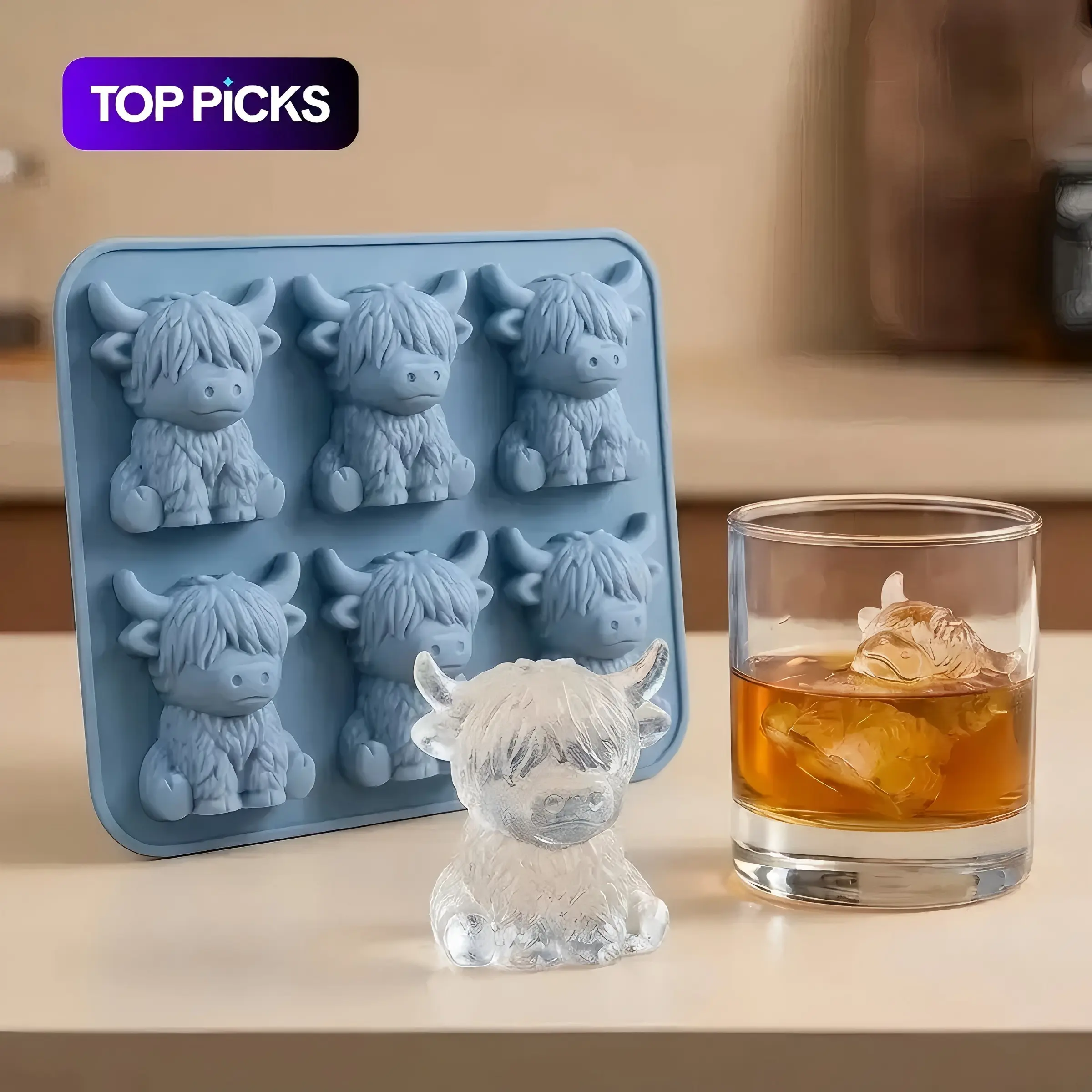 Mini Highland Cow Ice Cube Mold, Cute 3D Ice Cubes for Drinks, Parties and Gifts, Ice Cube Tray Perfect for Enhancing Drink Flavor, Ice Molds